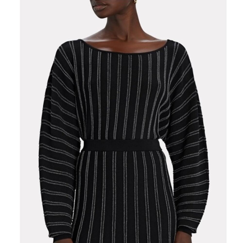 Intermix Jessa Metallic Striped Bateau Neck Dolman Sleeve Cropped Sweater XS